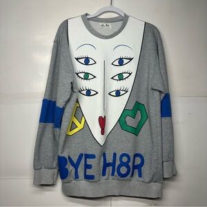 Comme des Garçons PLAY Women’s Large Gray Graphic Sweatshirt Eyes Art Crewn
